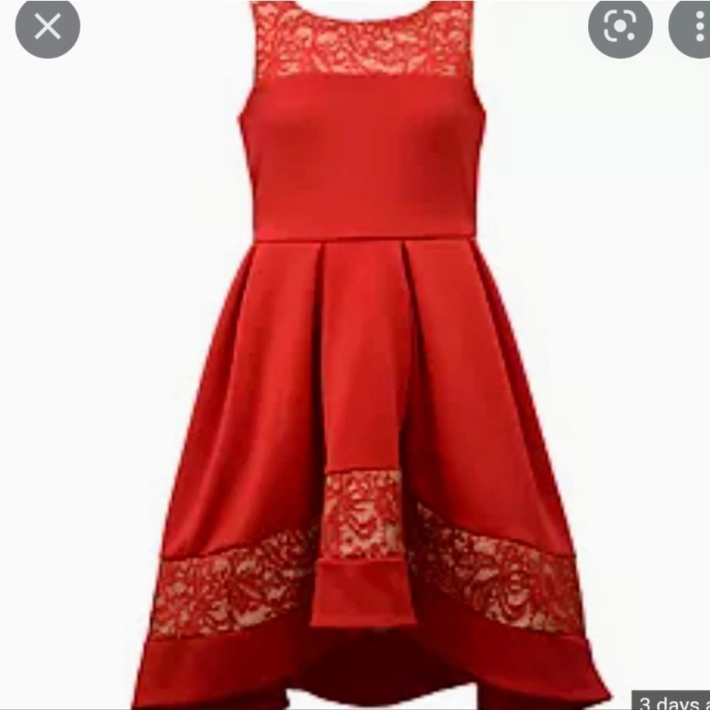 New Bonnie Jean Red Sleeveless Dress Lace Sequins High Low Style Size 7 Hi-Lo